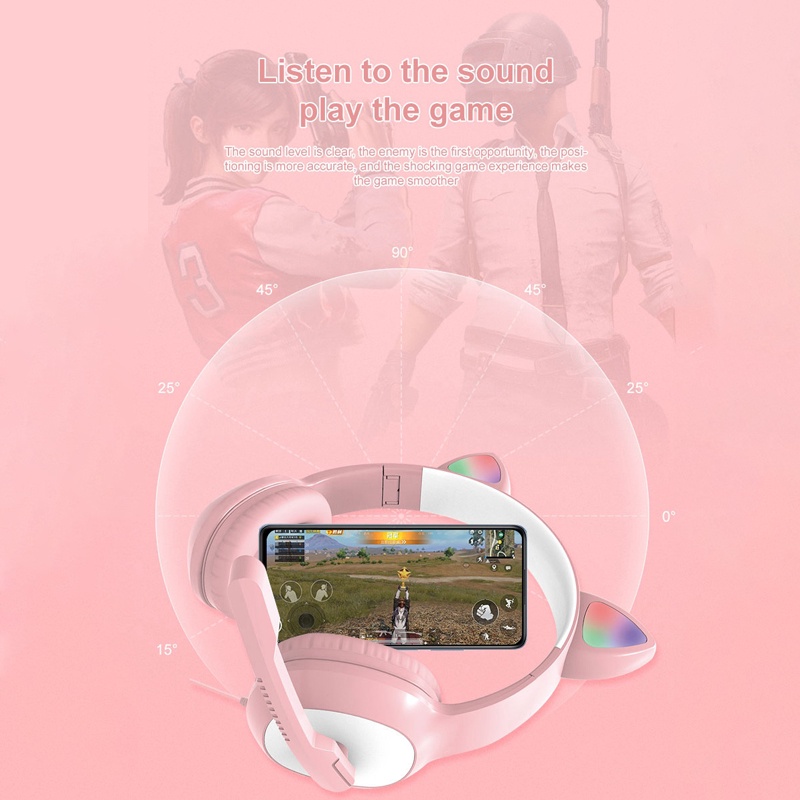 Tai Nghe Có Dây Hình Tai Mèo Dễ Thương Có Đèn LED Và Mic Điều Khiển Được Làm Quà Tặng Cho Bé Gái