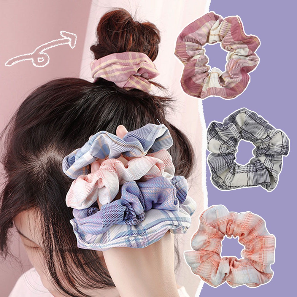 Dây buộc tóc co giãn họa tiết caro đơn giản xinh xắn cho nữ