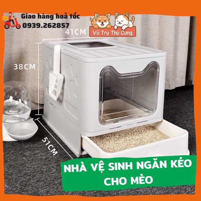 Nhà vệ sinh cho mèo có ngăn kéo dạng kín, chống văng cát