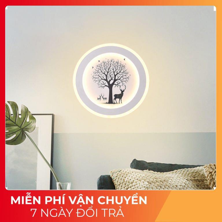 Đèn Led treo tường gắn tường trang trí nhà cầu thang hình con hươu và cây Dùng đèn led ánh sáng vàng Bảo hành 12 tháng