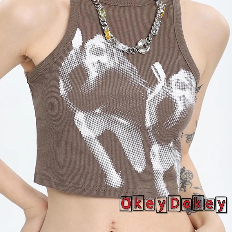 Áo Thun Crop Top Không Tay In Họa Tiết Graffiti Phong Cách Đường Phố Cho Nữ