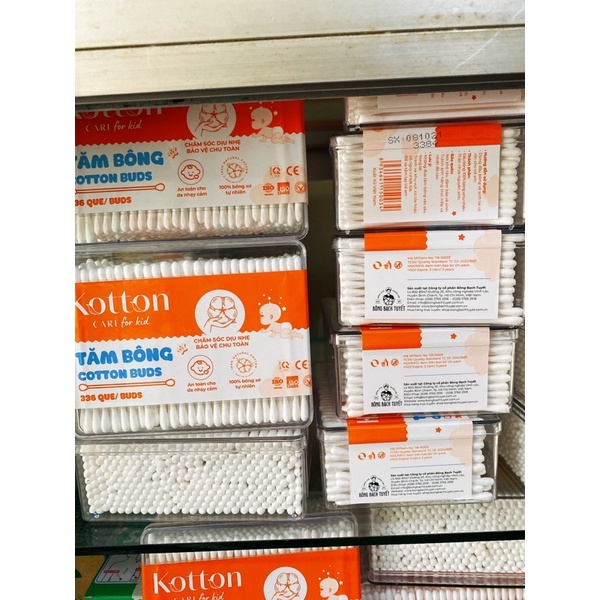 Tăm bông trẻ em Kotton bạch tuyết, hộp chữ nhật 336que
