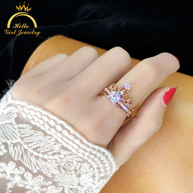 Set 2 Nhẫn Đeo Khớp Ngón Tay Hình Vương Miện Đính Đá Thời Trang Cho Nữ