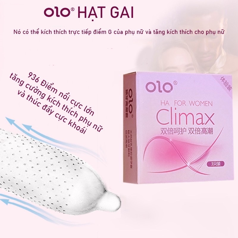 Bao cao su OLO 001 Climax Ha For Women Có Gai , Gel bôi trơn nuôi dưỡng sâu , Siêu mỏng , 10 Bcs