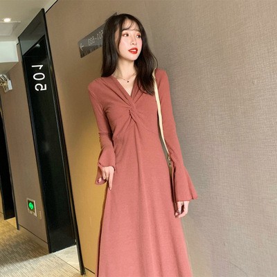 NRVP Đầm tay dài màu trơn đơn giản hợp thời trang 2020