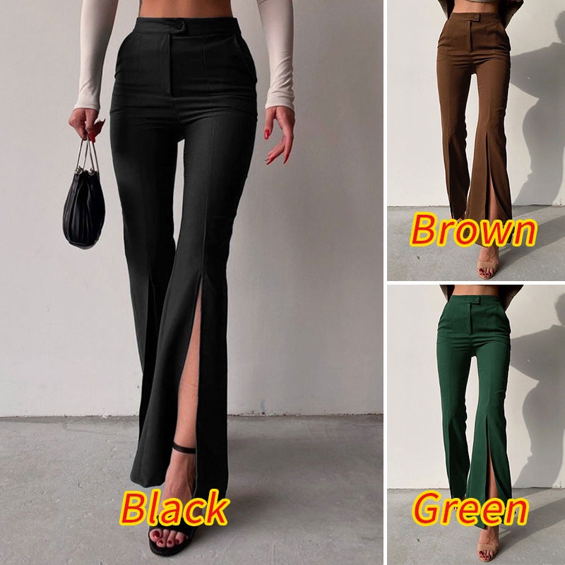 Quần dài ZANZEA ống loe khóa kéo thời trang cho nữ