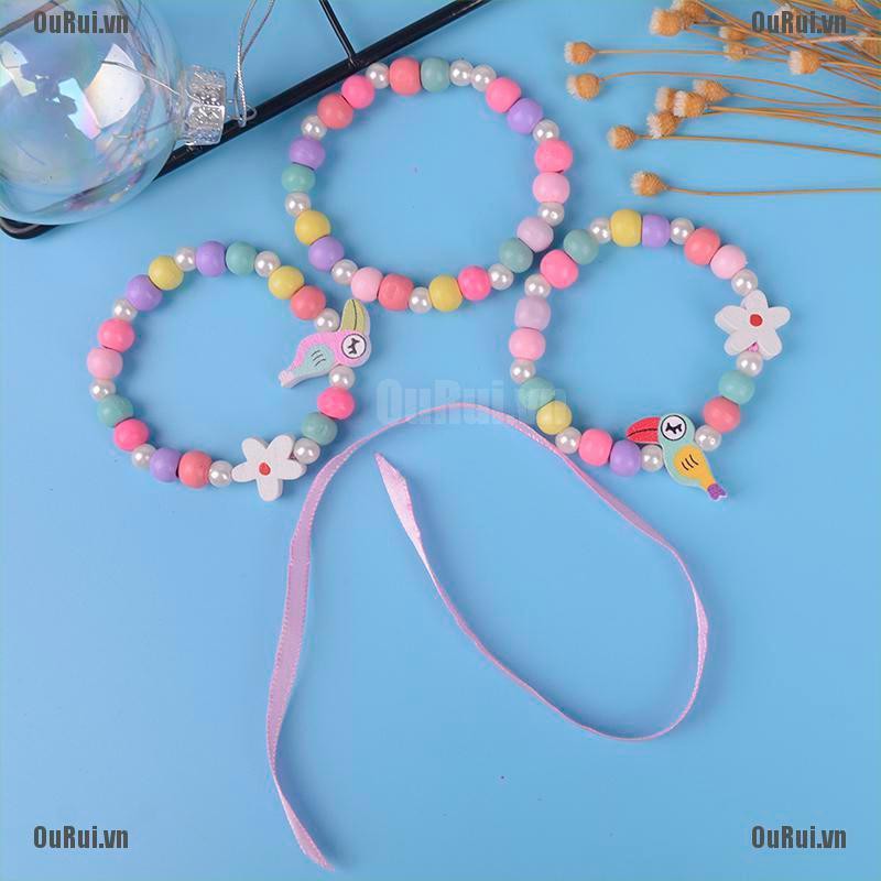 Set 3 vòng đeo tay chuỗi hạt gỗ độc đáo cho bé gái