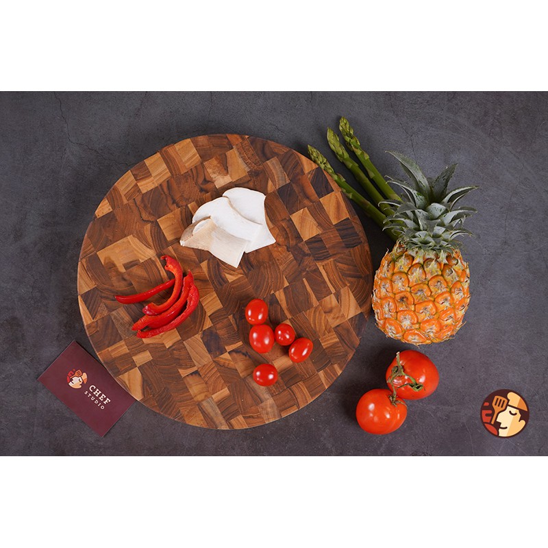 Thớt gỗ Teak Chef Studio cao cấp hình tròn, đa dụng, an toàn cho sức khỏe, size 30x30 cm