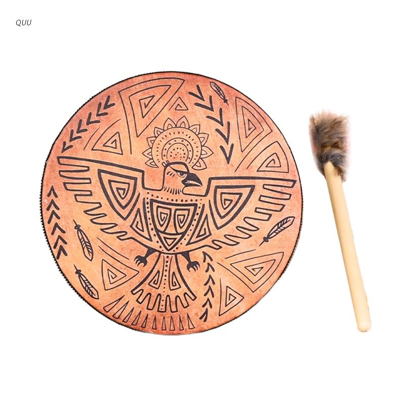 Quu Shaman Bộ Trống Và Dùi Trống Thiết Kế Thủ Công Họa Tiết Chú Chim Shaman Dùng Trang Trí Nhà