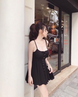 đầm body xòe nút