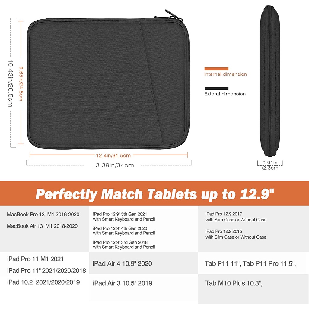 Túi Đựng Máy Tính Bảng Chống Thấm Nước MoKo 12.9 Inch Cho iPad Pro 12.9 2021 / 2020 / 2018 / Pro 12.9 2017 / 2015, Laptop Go 12.4 &quot;, Galaxy Tab S8 + 12.4&quot;