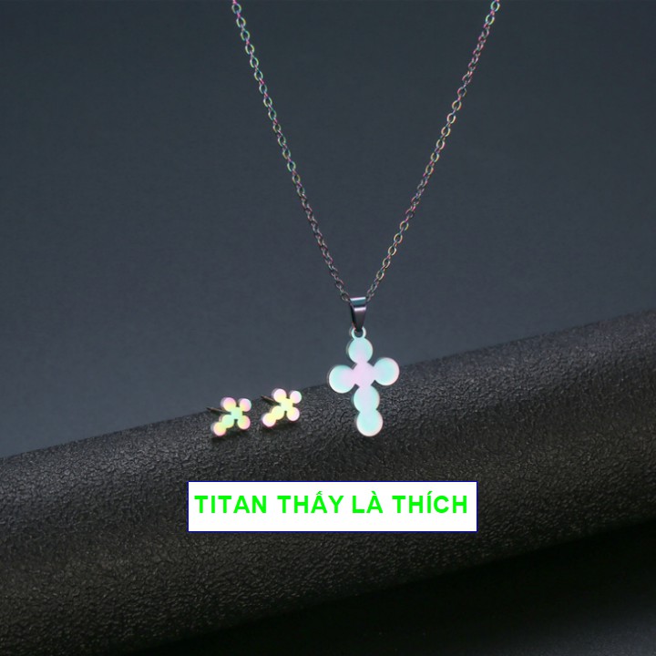 Bộ trang sức nữ mặt thánh giá titan chất - Hàng titan vàng 18k sáng bóng đẹp - Cam kết 1 đổi 1 nếu đen và gỉ sét