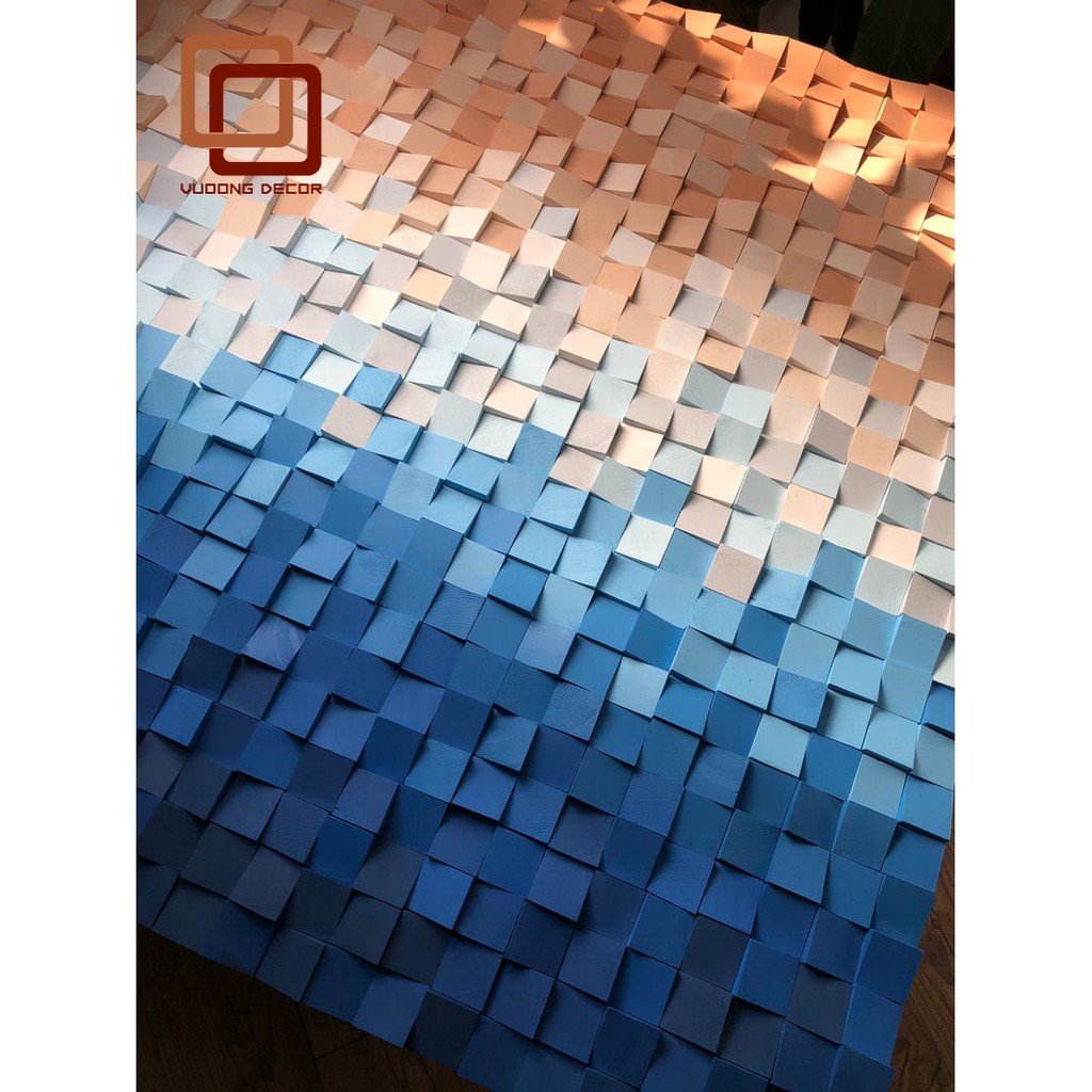 Tranh gỗ trang trí 3D tone XANH LAM (Wood mosaic) - (KÍCH THƯỚC 30x40 và 40X60cm)