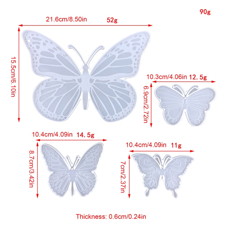 Set 4 Khuôn Silicon Làm Móc Khóa Hình Bướm Xinh Xắn