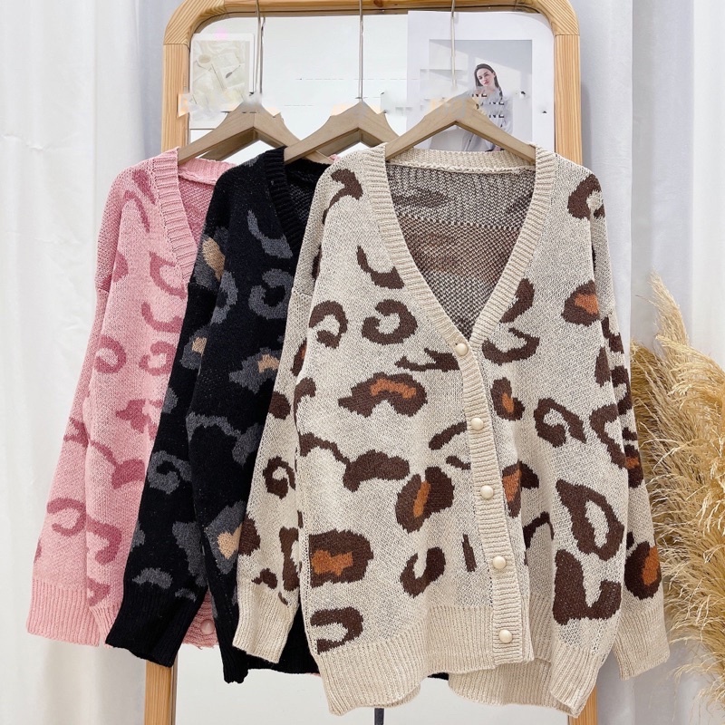 Áo Khoác Cardigan Nữ Quảng Châu Cao Cấp - Áo Khoác Len Mềm Mịn Họa Tiết Da Báo Hồng Hàng Loại 1 Siêu Xinh - KL08