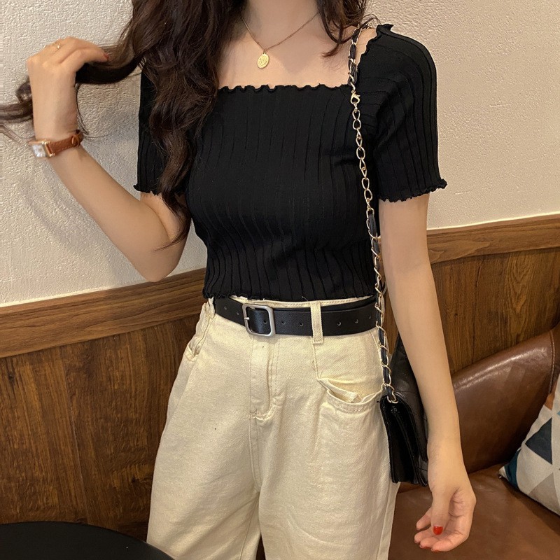 [Mã FAMAYWA giảm 10K đơn 50K] Áo Croptop Ôm trễ vai len tăm ngắn tay ulzzang Hàn Quốc C09 - Maoshop | BigBuy360 - bigbuy360.vn