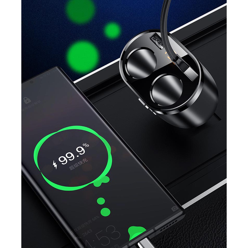 Bộ Chia Tẩu Trên ô Tô Chia Ra 2 Cổng Tẩu Và 2 Usb, Có Cổng Sạc Nhanh