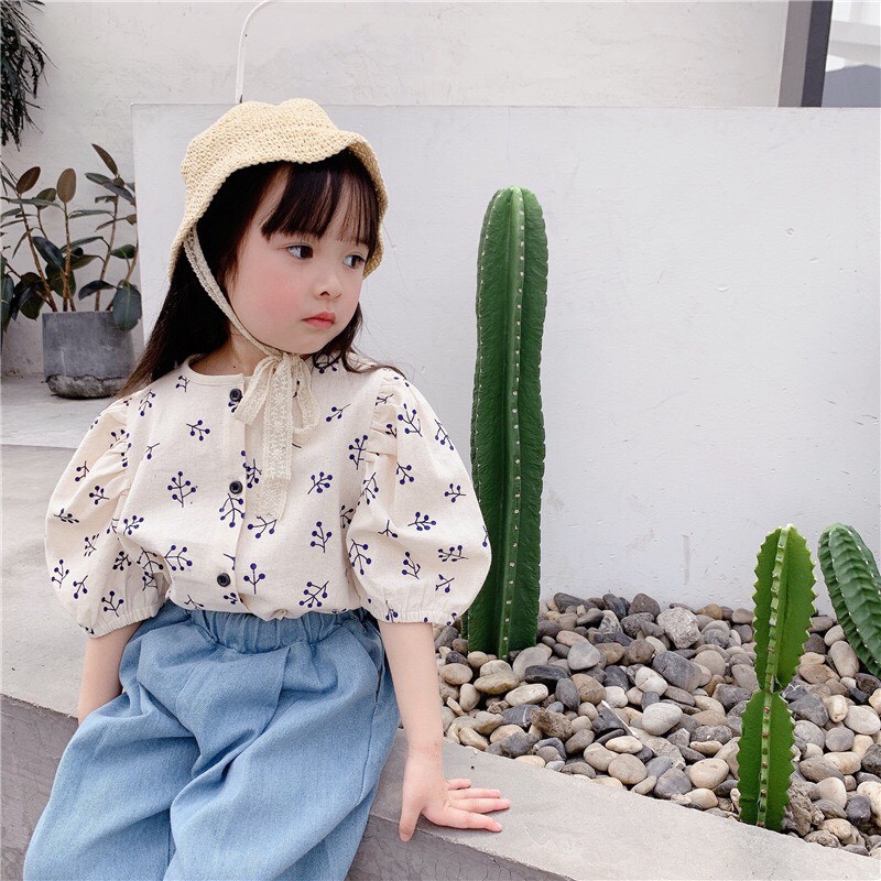 Áo kiểu tay phồng bé gái phong cách Hàn Quốc, áo mặc Tết