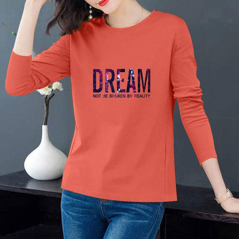 Áo thun cotton cổ tròn tay dài plus size cho phụ nữ trung niên