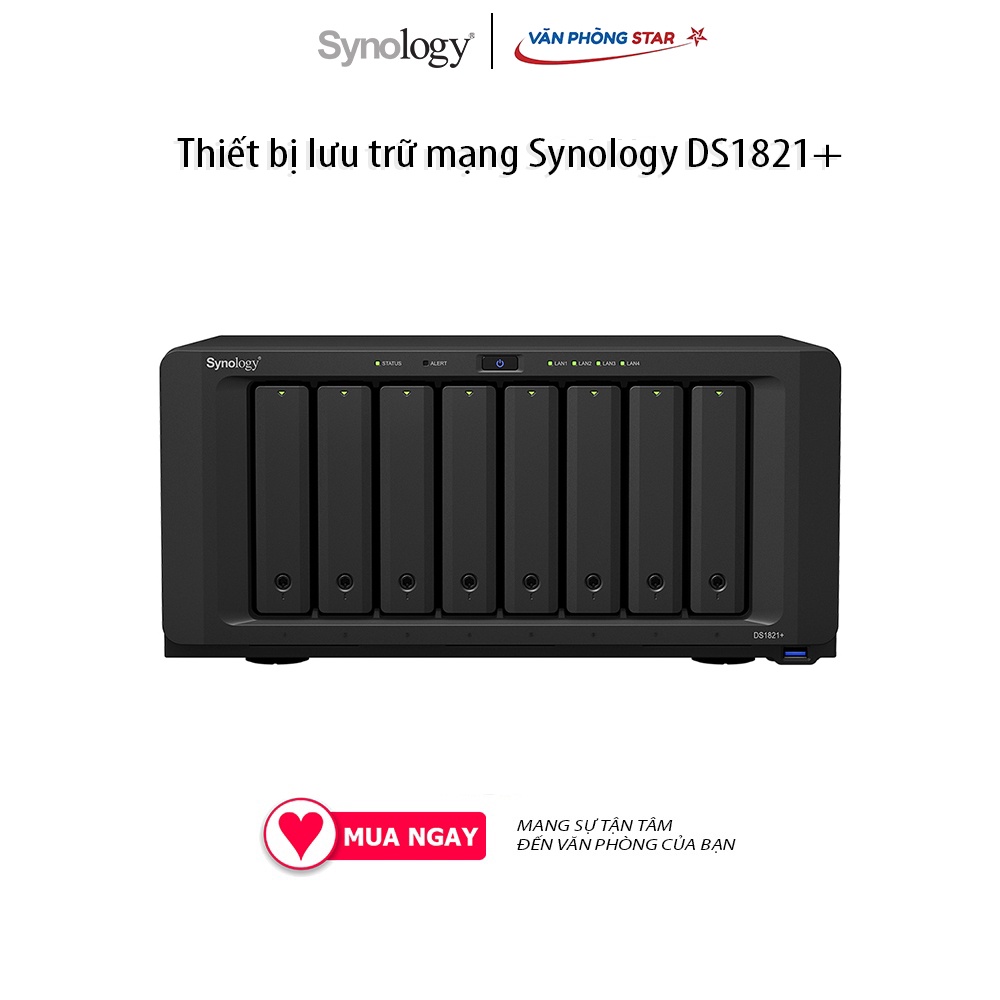 Ổ lưu trữ mạng Synology DS1821+ AMD RyzenTM V1500B quad-core 2.2 GHz 4GB DDR4 ECC SODIMM 2.5Inch và 3.5Inch Sata