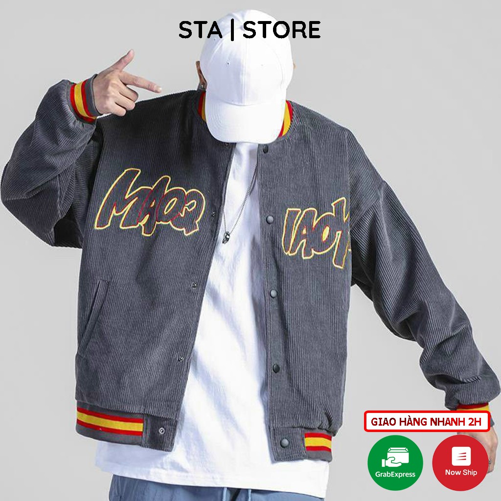 Áo Khoác bomber chất nhung logo thêu ❤️ Áo khoác unisex ❤️ form 70kg đổ lại phong cách siêu ngầu | BigBuy360 - bigbuy360.vn