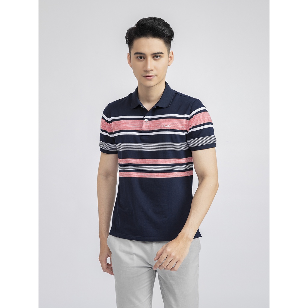 Áo thun polo nam Aristino APS006S1 phông có cổ bẻ dáng regular suông vừa phối màu kẻ ngang vải Cotton cao cấp mềm mại