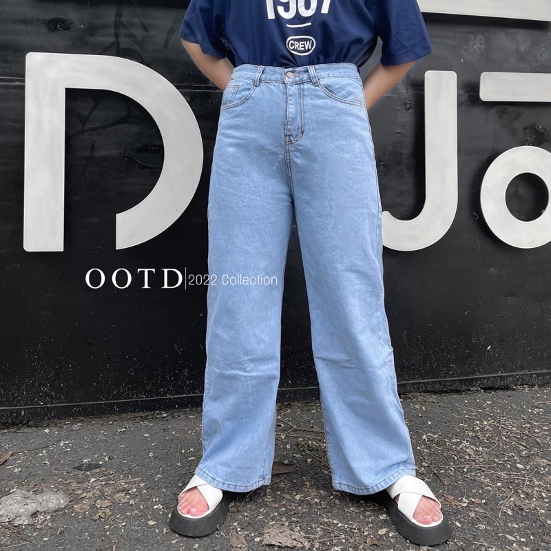 Quần jean bigsize nữ ống suông cạp cao