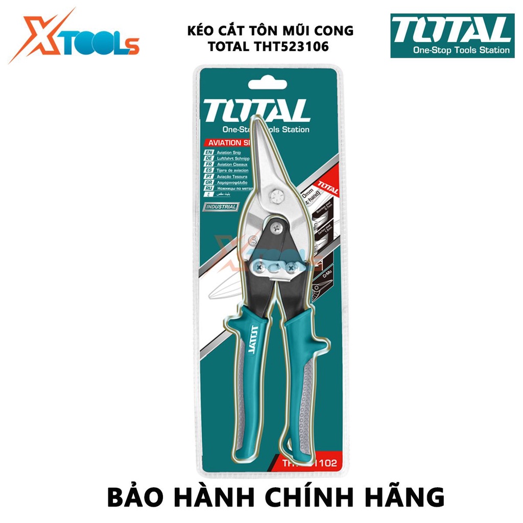 Kéo cắt tôn mũi cong phải TOTAL THT523106 | Kéo cắt tole mũi cong Chiều dài 250mm (10'') thép Carbon,không gỉ, tay bọc c