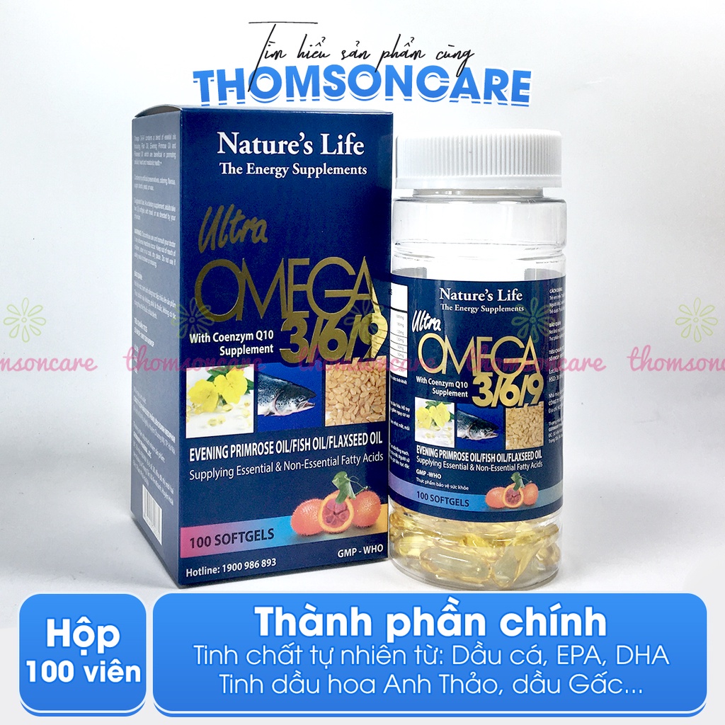 Bổ sung Omega 3 6 9 Ultra hàm lượng cao - từ dầu hoa anh thảo, Vitamin E giúp sáng mắt, đẹp da - Hộp 100 viên