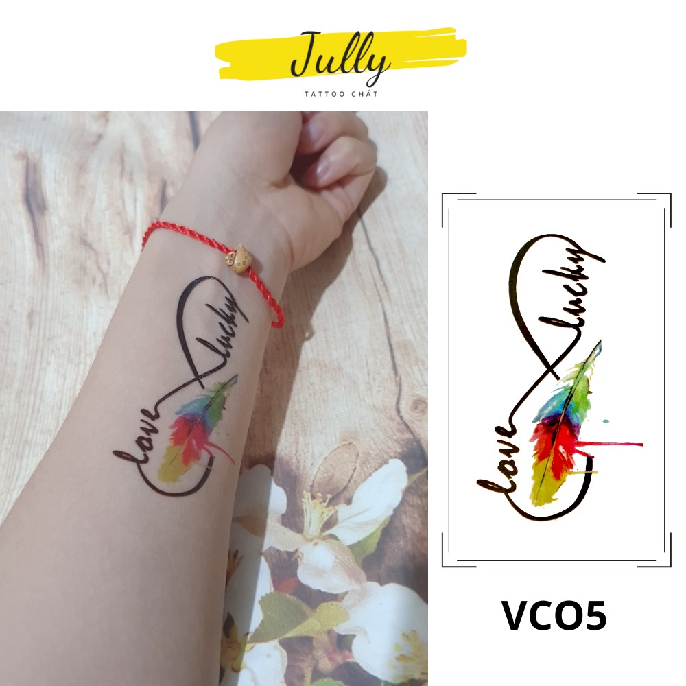 Hình xăm dán tạm thời mini hình vô cực, vô cùng, lông vũ, chữ JULLY Tattoo chất, chống nước, an toàn, bền đẹp