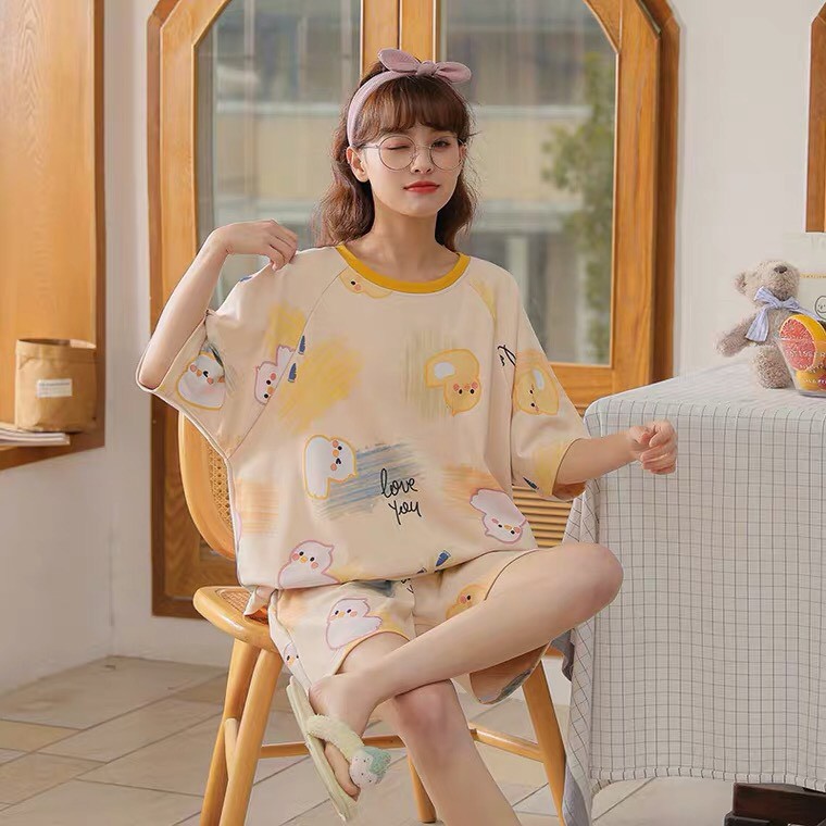 Bộ Đồ Ngủ Cotton Cộc Tay Dễ Thương Cho Nữ Mềm Mại Thoáng Mát | BigBuy360 - bigbuy360.vn