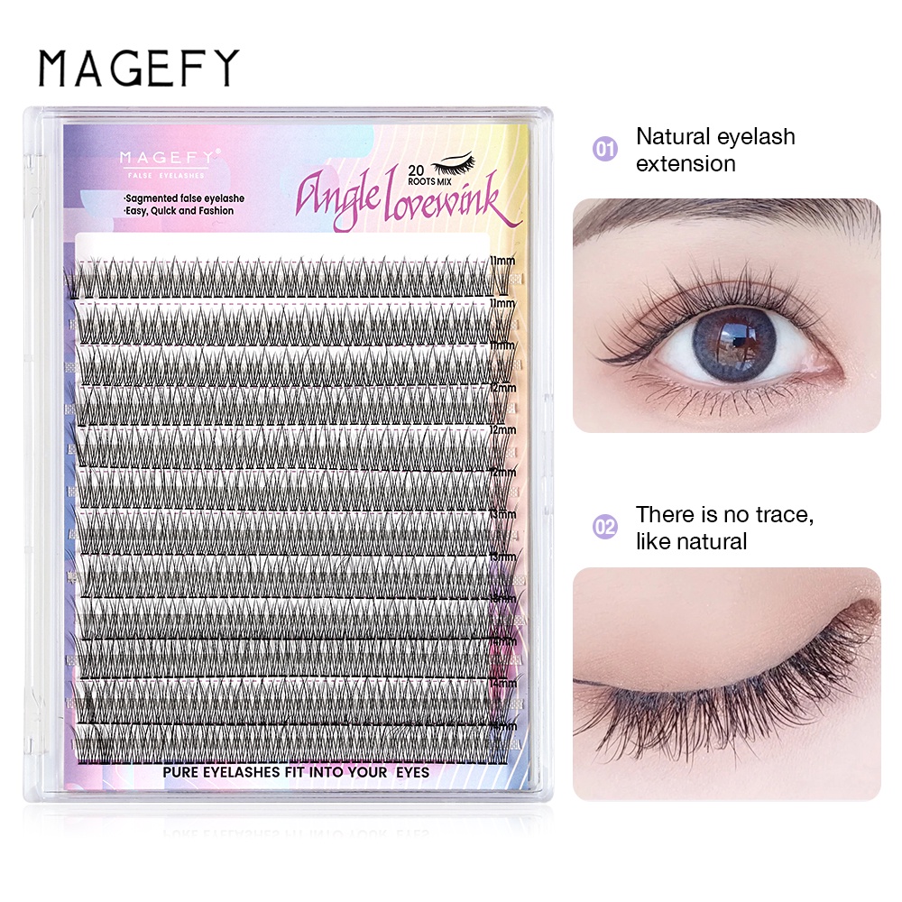 Hộp cụm lông mi giả MAGEFY 12 hàng tự nhiên 11-14mm dành cho làm đẹp