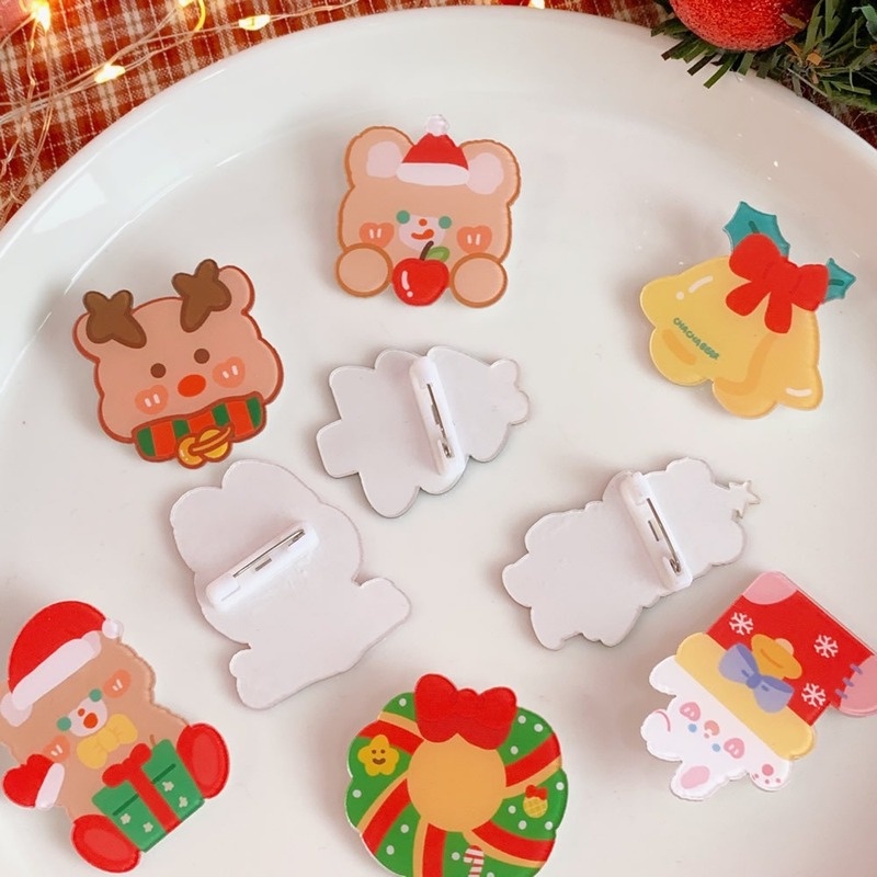 Trâm cài áo bằng acrylic hình người tuyết/tuần lộc/người tuyết phong cách Hàn Quốc mừng năm mới