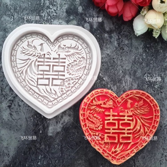 Khuôn silicon chữ song hỷ tim.