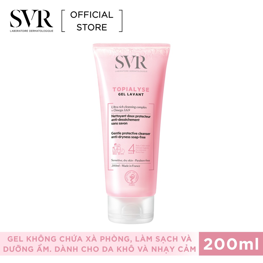 Gel rửa mặt làm sạch không chứa xà phòng cho da khô và da nhạy cảm SVR TOPIALYSE Gel Lavant 200ml [Nhập Khẩu Chính Hãng]