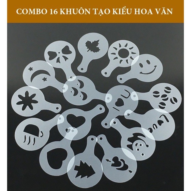 Bộ 16 Khuôn Rắc Bột Ca Cao Trang Trí Cà Phê/ Bánh Tiện Dụng
