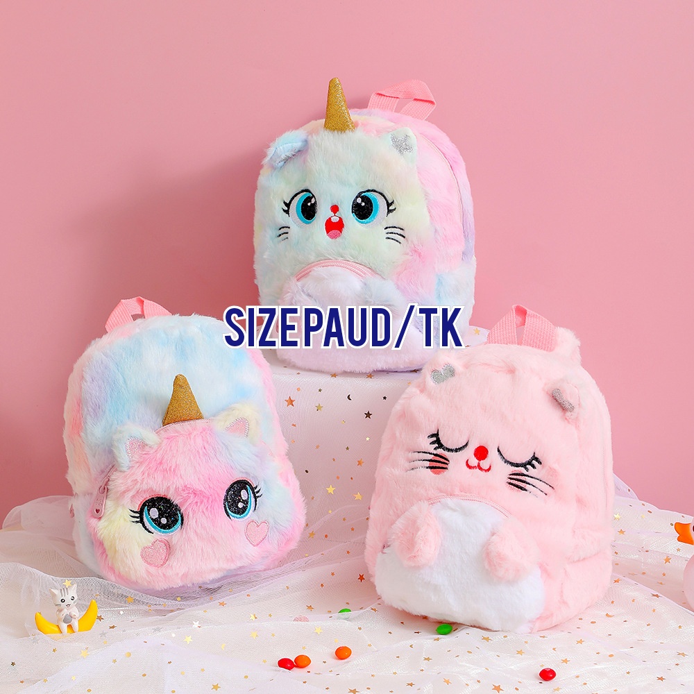 Ba Lô Lông Hình Kỳ Lân / Mèo kitty / Ngựa Một Sừng Cỡ Nhỏ Chất Lượng Cao Làm Quà Tặng Sinh Nhật Cho Bé