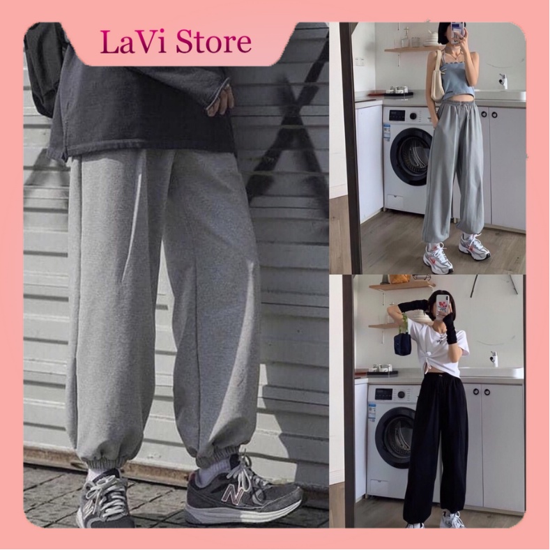 Quần jogger nam nữ trơn bó ống chun 2 màu / Quần nỉ bông ống thụng Unisex_lavistore