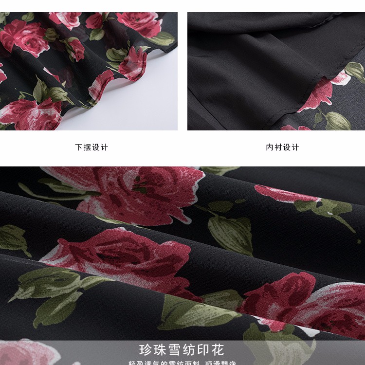 ◕Retro sling váy hoa lớn xếp ly kiểu Pháp qua đầu gối sang trọng mỏng manh midi gợi cảm Hàn Quốc kỳ nghỉ lễ