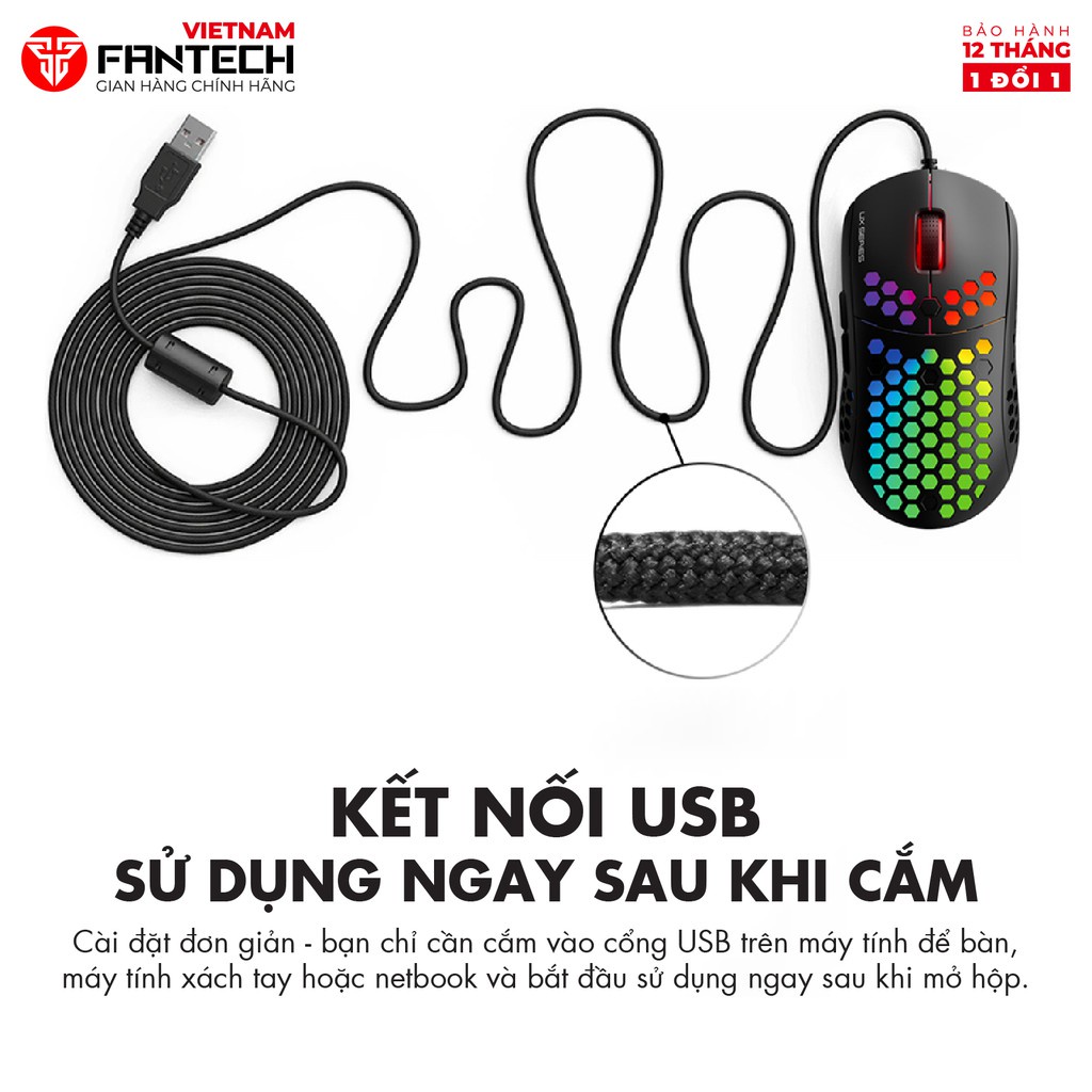 Chuột Gaming Cao Cấp FANTECH UX2 HIVE 12000DPI LED RGB 16,8 Triệu Màu 6 Phím Macro Phần Mềm Tùy Chỉnh Riêng - Chính Hãng