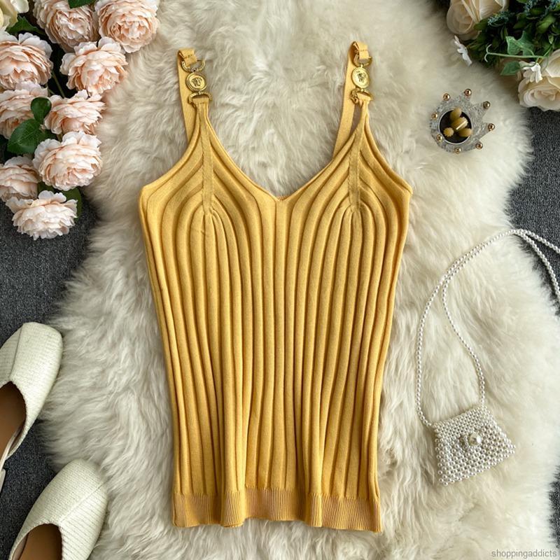 Áo Không Tay Dệt Kim Thiết Kế Cổ Chữ V Quyến Rũ Cho Nữ | BigBuy360 - bigbuy360.vn