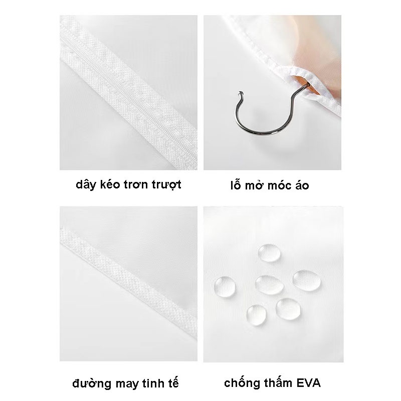 Túi Bọc Quần Áo Treo Tủ Chống Bụi, Túi Bọc Trùm Quần Áo Loại Dày, Có Khóa, Chống Thấm Có Họa Tiết Dễ Thương Nhiều Size