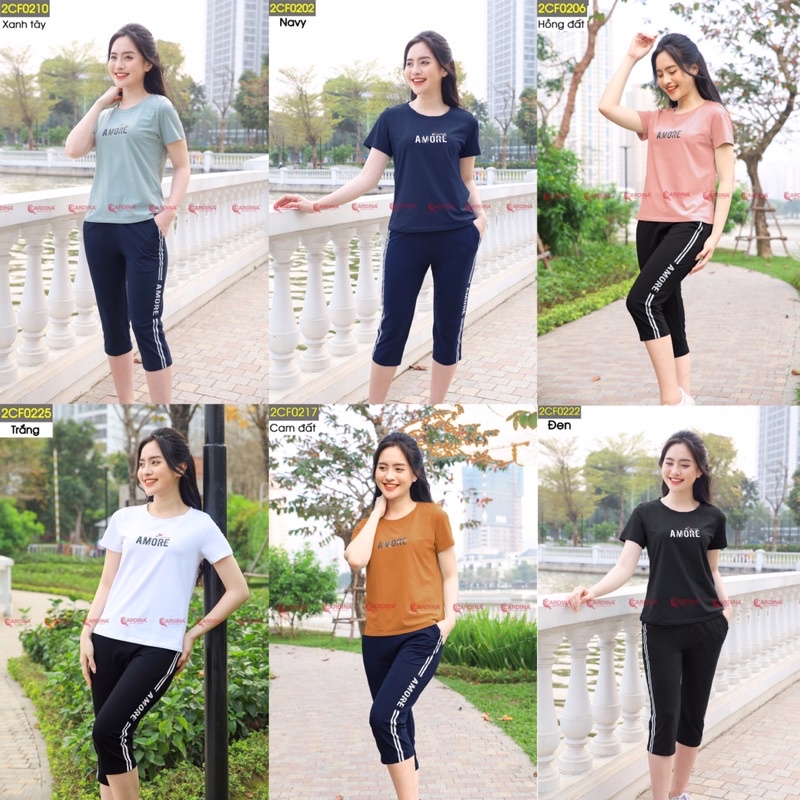 Đồ bộ nữ CARDINA chất Cotton cao cấp bộ mặc nhà kiểu dáng thể thao áo cộc tay in chữ quần lửng