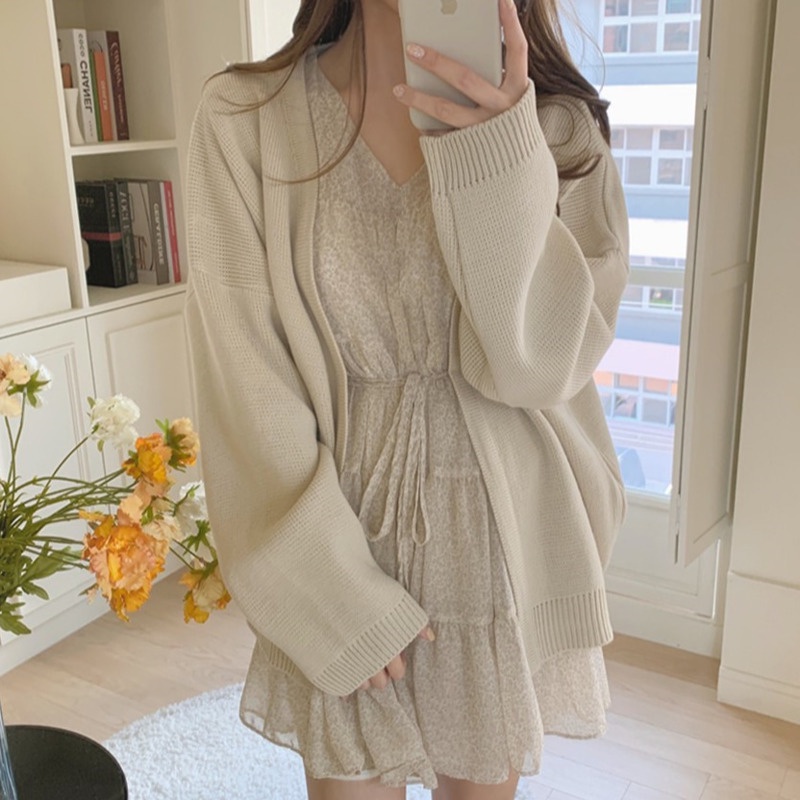 Váy Hoa Nhỏ Hàn Quốc 168268 Đầm Chiffon Tay Dài Dáng Rộng