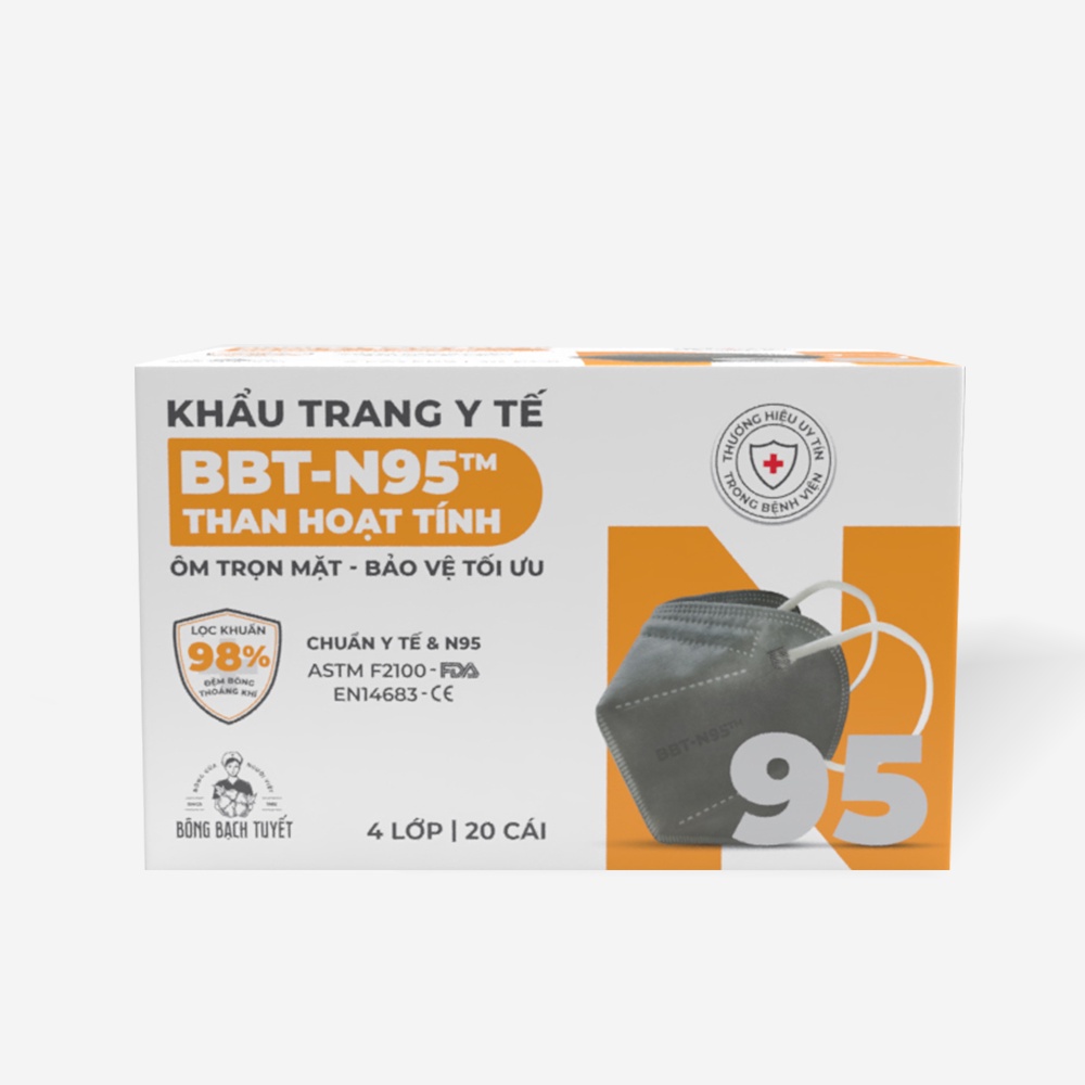 Combo 3 Hộp Khẩu Trang Bông Bạch Tuyết N95 Than Hoạt Tính (20 cái/hộp)