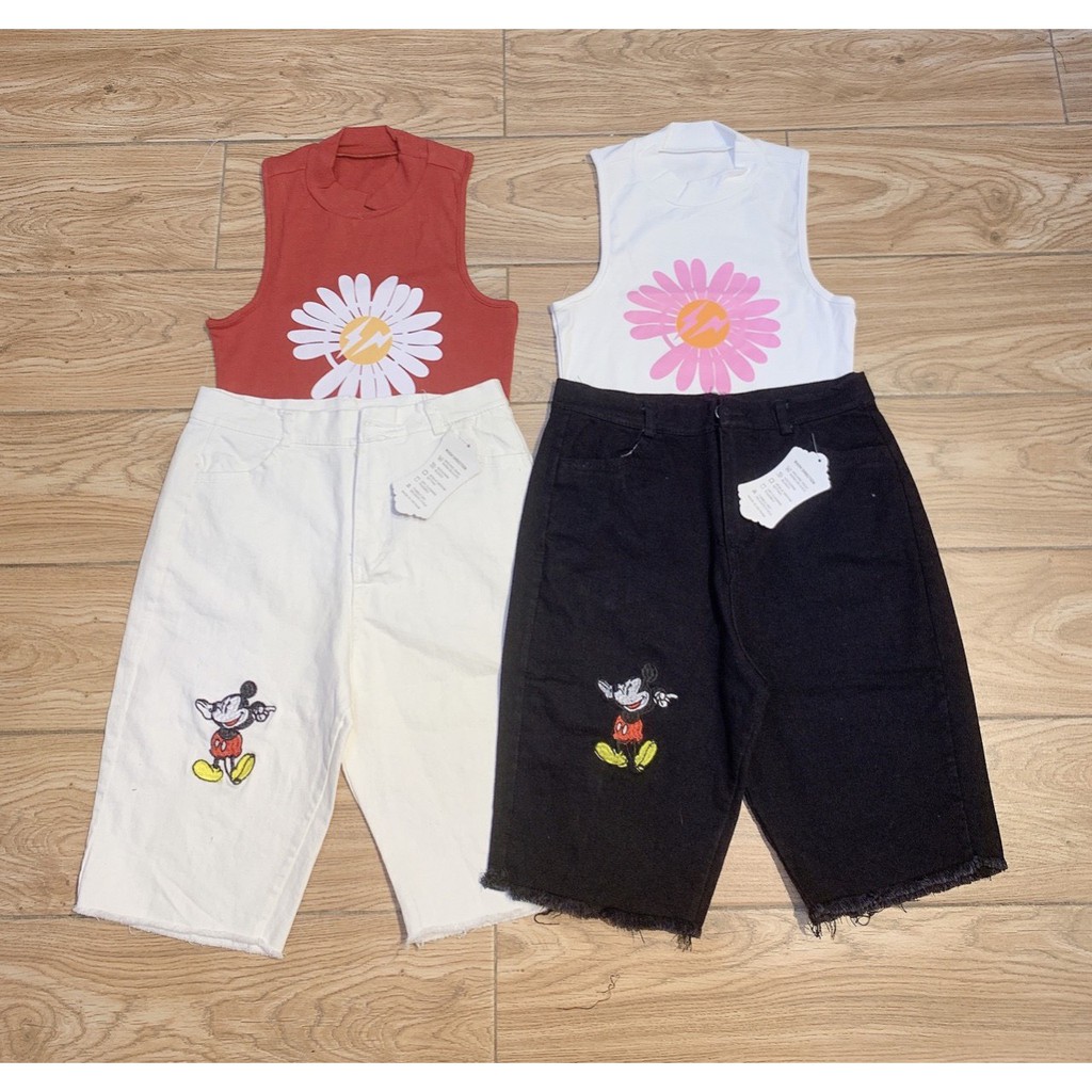 quần kaki ôm dáng thêu chuột xinh xinh