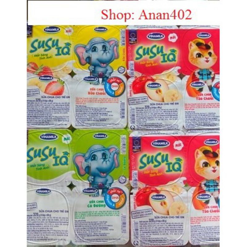 SỮA CHUA ĂN SUSU CÓ ĐƯỜNG ,TÁO ,DÂU 4HỘP 70G