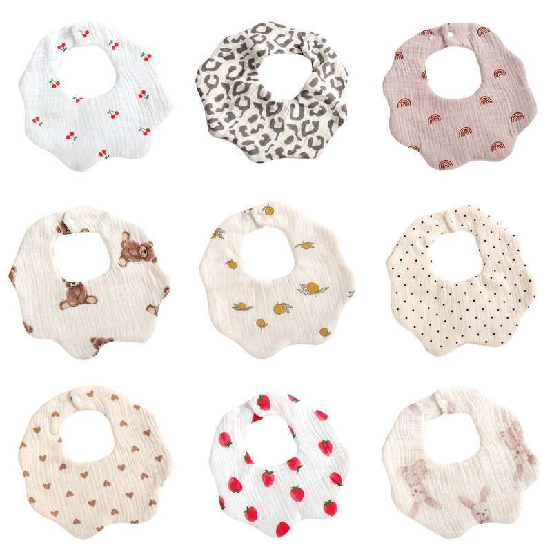 Khăn Choàng Cổ 6 Lớp Chất Liệu cotton Họa Tiết Hoa Xoay 360 Độ Cho Bé