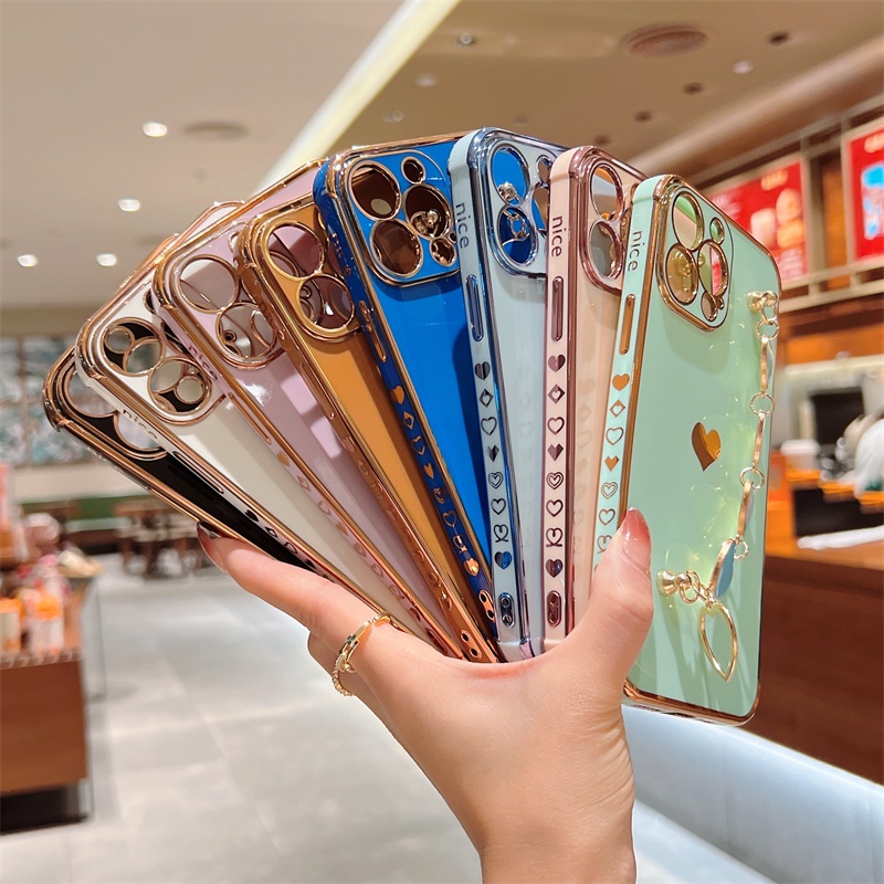 Ốp Điện Thoại TPU Mềm Chống Sốc Có Vòng Tay Trái Tim Cho iphone 13 12 Mini 11 Pro XS Max XR X 8 7 Plus SE 2 3 2020