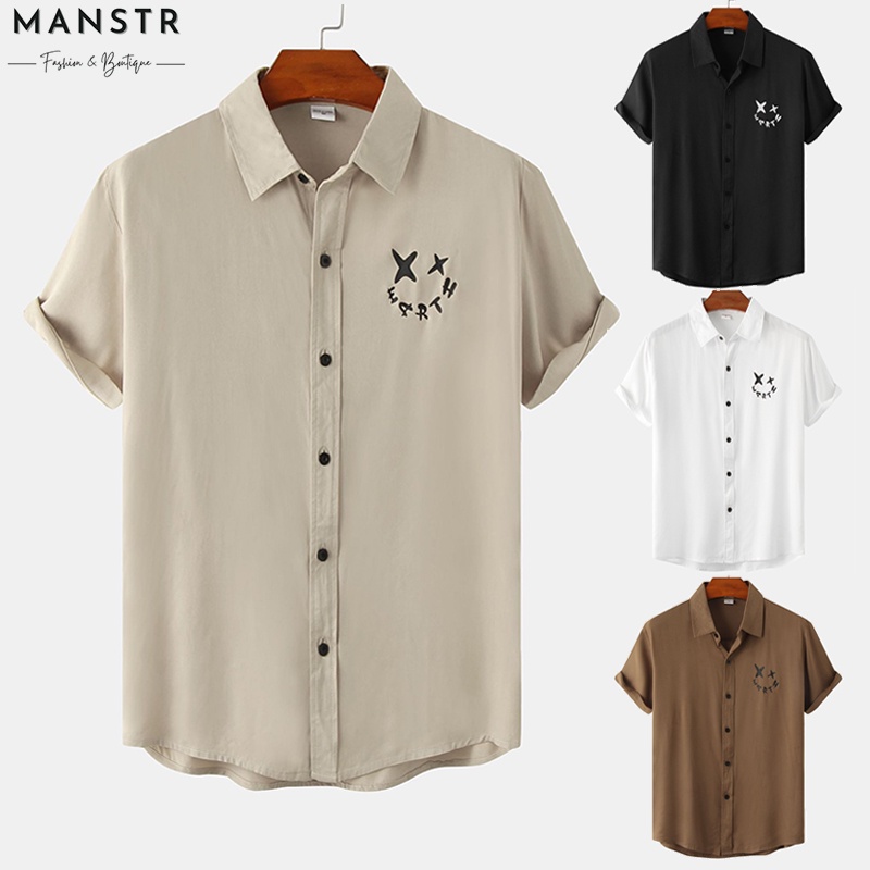 Áo Sơ Mi Cotton Tay Ngắn Dáng Ôm In Hình Mặt Cười Thời Trang Mùa Hè Hàn Quốc
